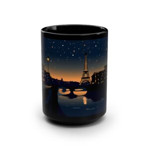 Paris Night Skyline Black Mug - 15oz Coffee Cup for Travel Lovers and Gift Ideas